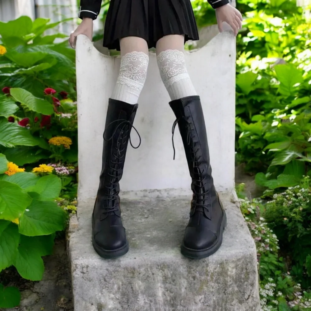 White Lace Top Thigh High Sock-Stockings Sweet JK Style Slim Fit Over The‎ Knee